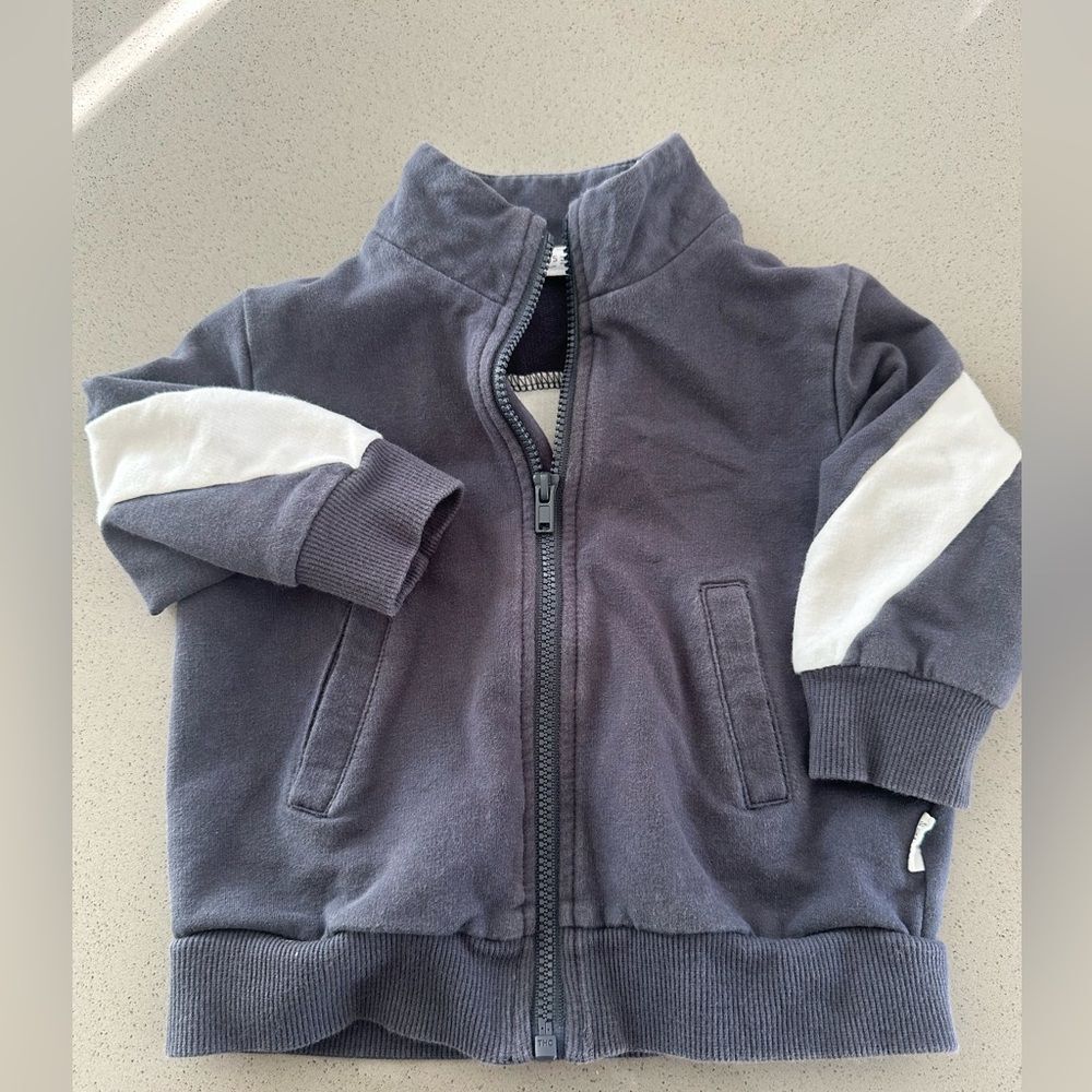 Miles The Label blue and white boys zip up jacket- size 12 months